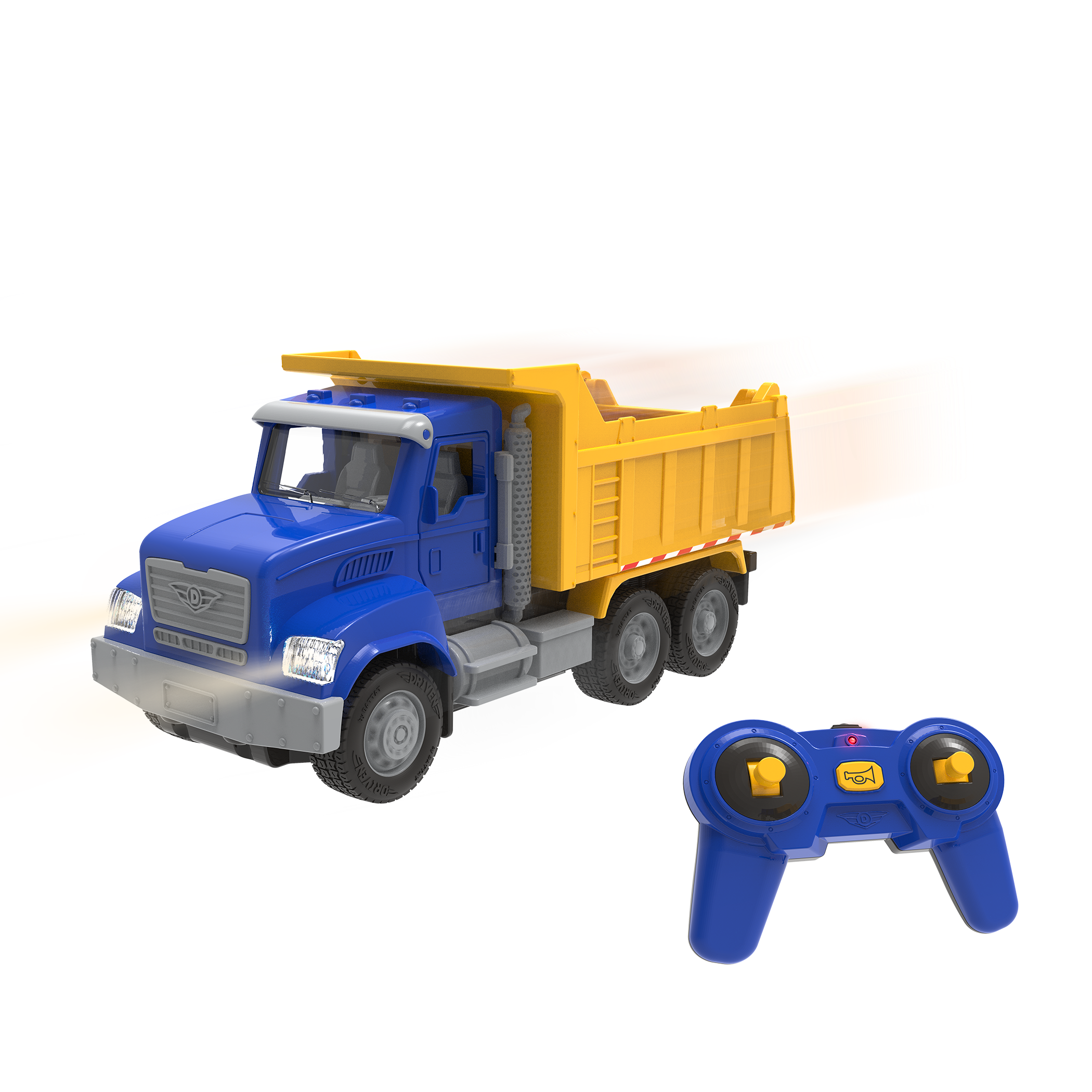 Blue and yellow toy dump truck