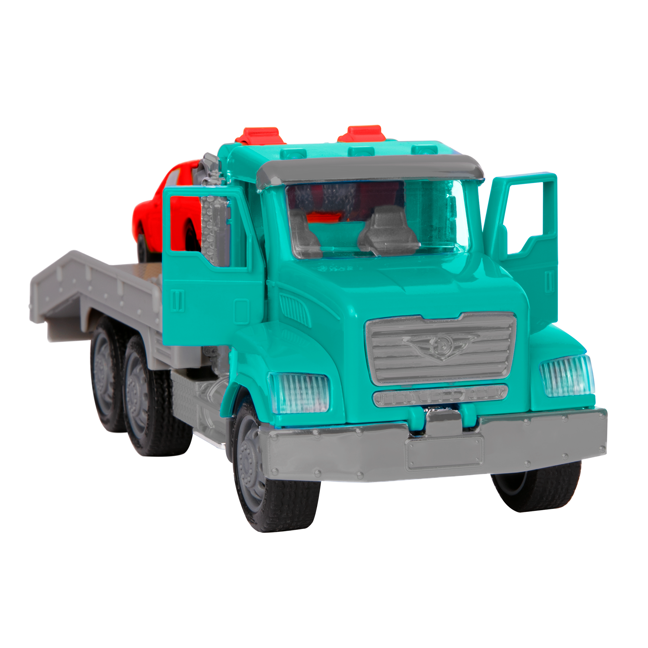 Mint toy tow truck with remote control towing red car