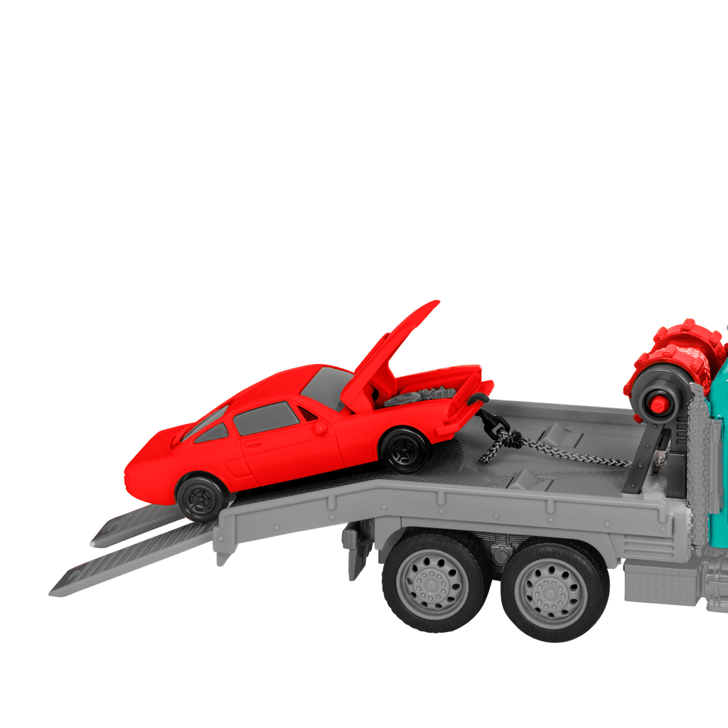 Mint toy tow truck with remote control towing red car