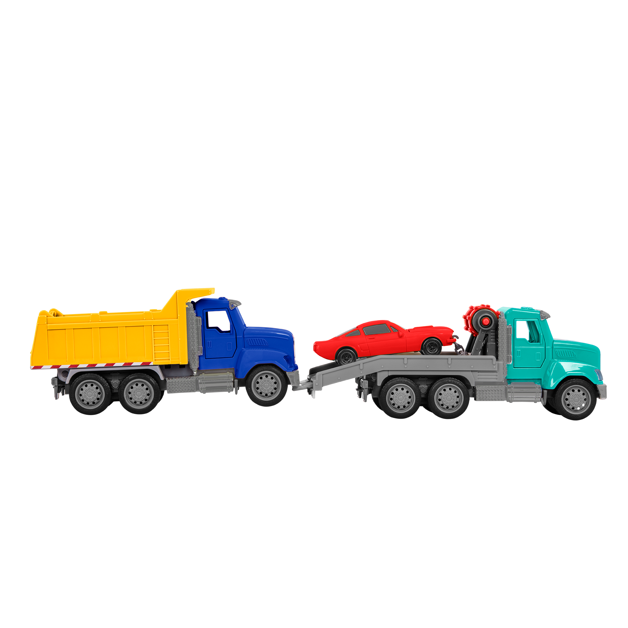 Mint toy tow truck with remote control towing red car