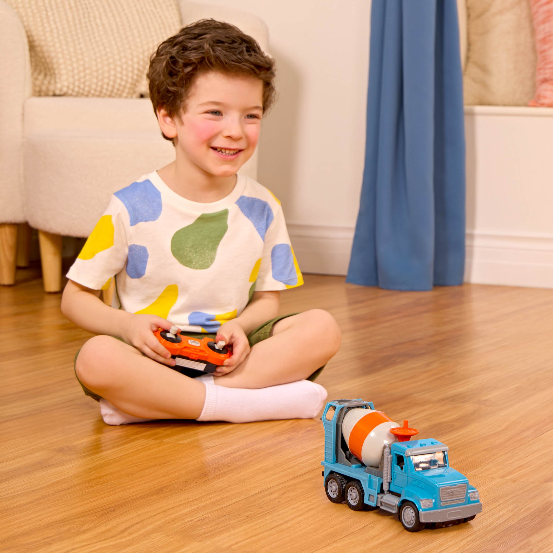 Blue toy cement mixer with remote control