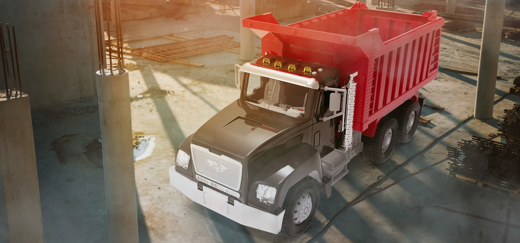 Red toy dump truck with remote control