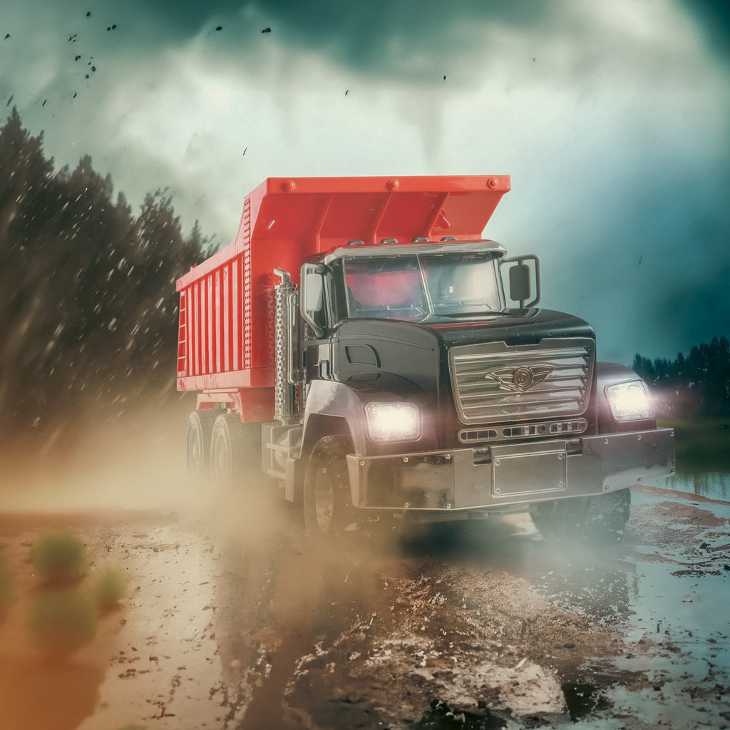 Red toy dump truck with remote control