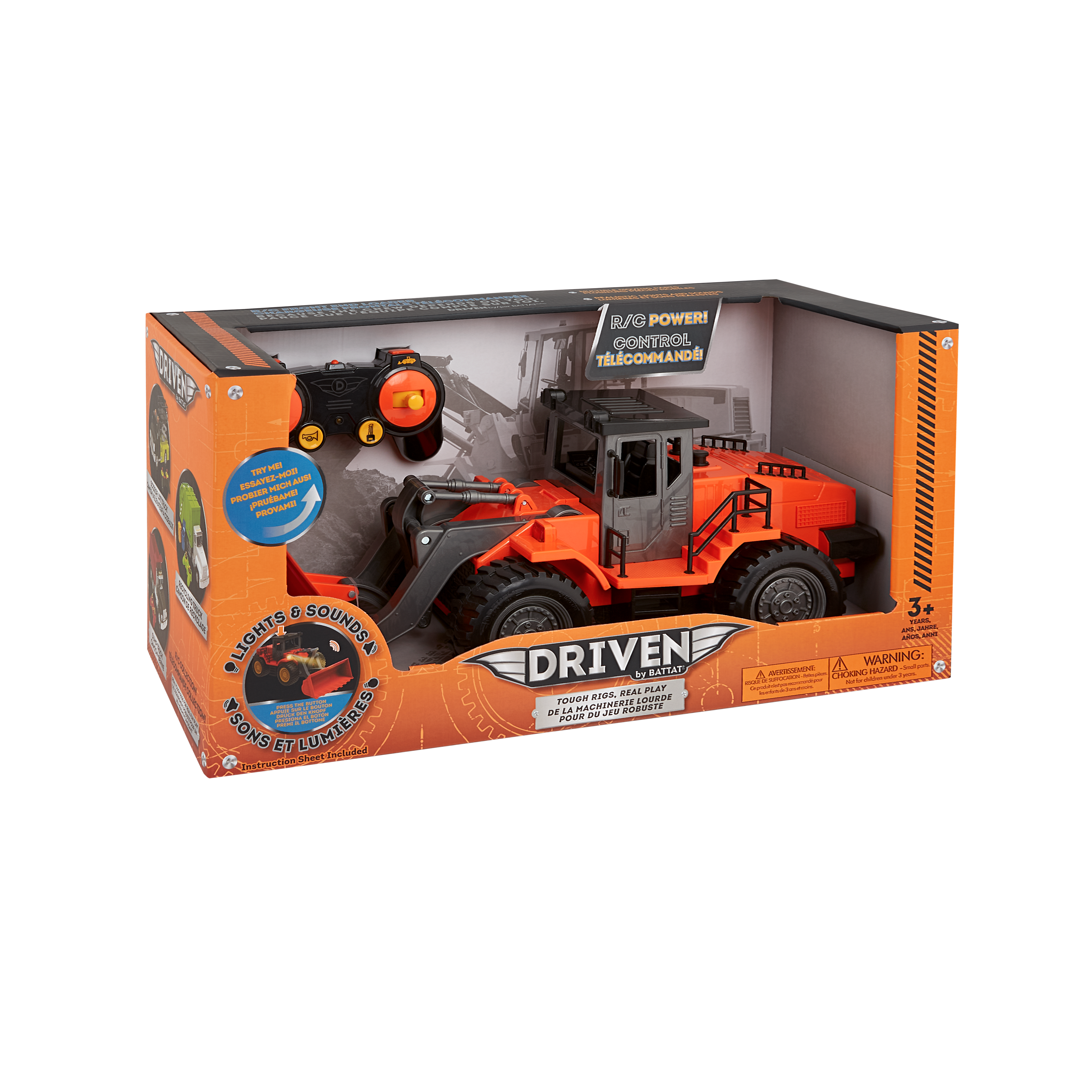 Midrange Remote control orange toy front end loader.