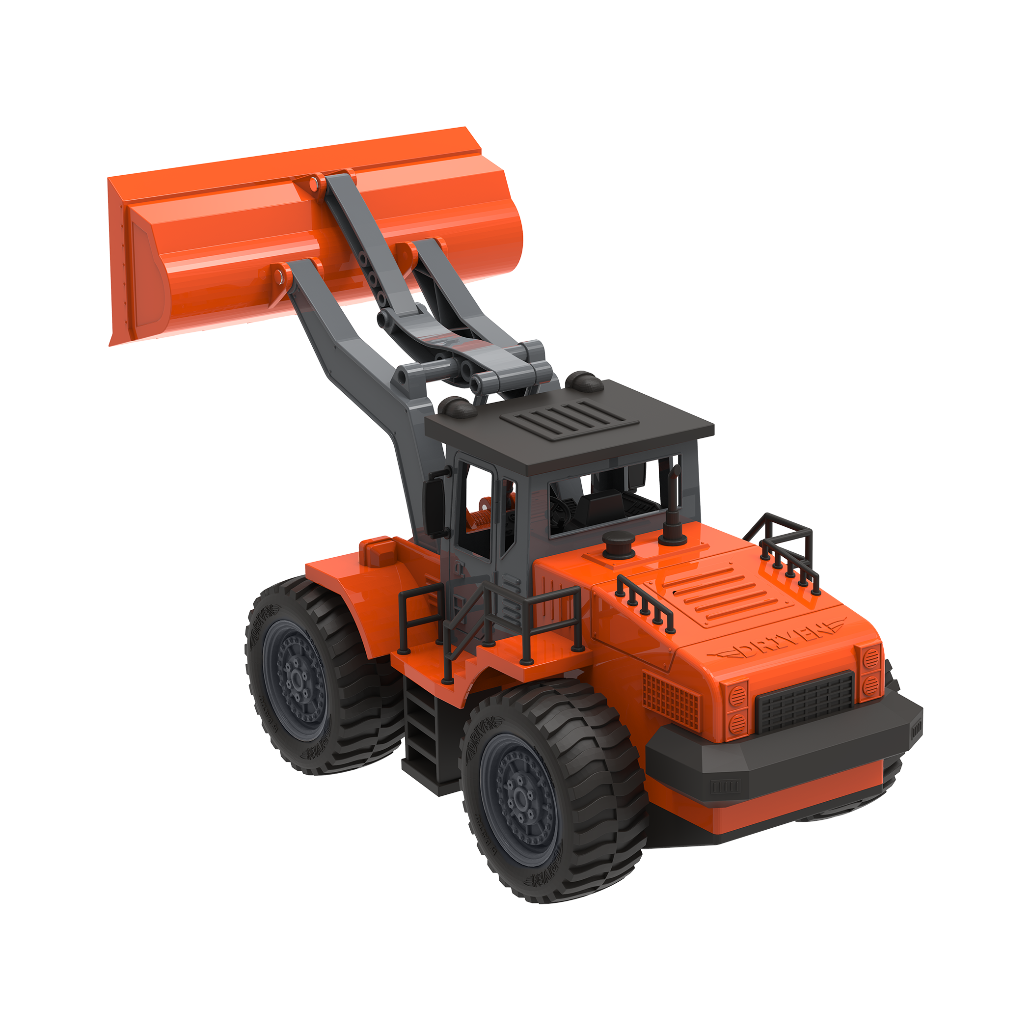 Midrange Remote control orange toy front end loader.