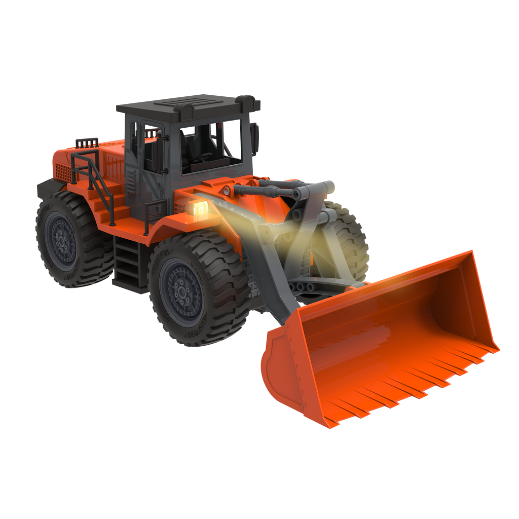 Midrange Remote control orange toy front end loader.