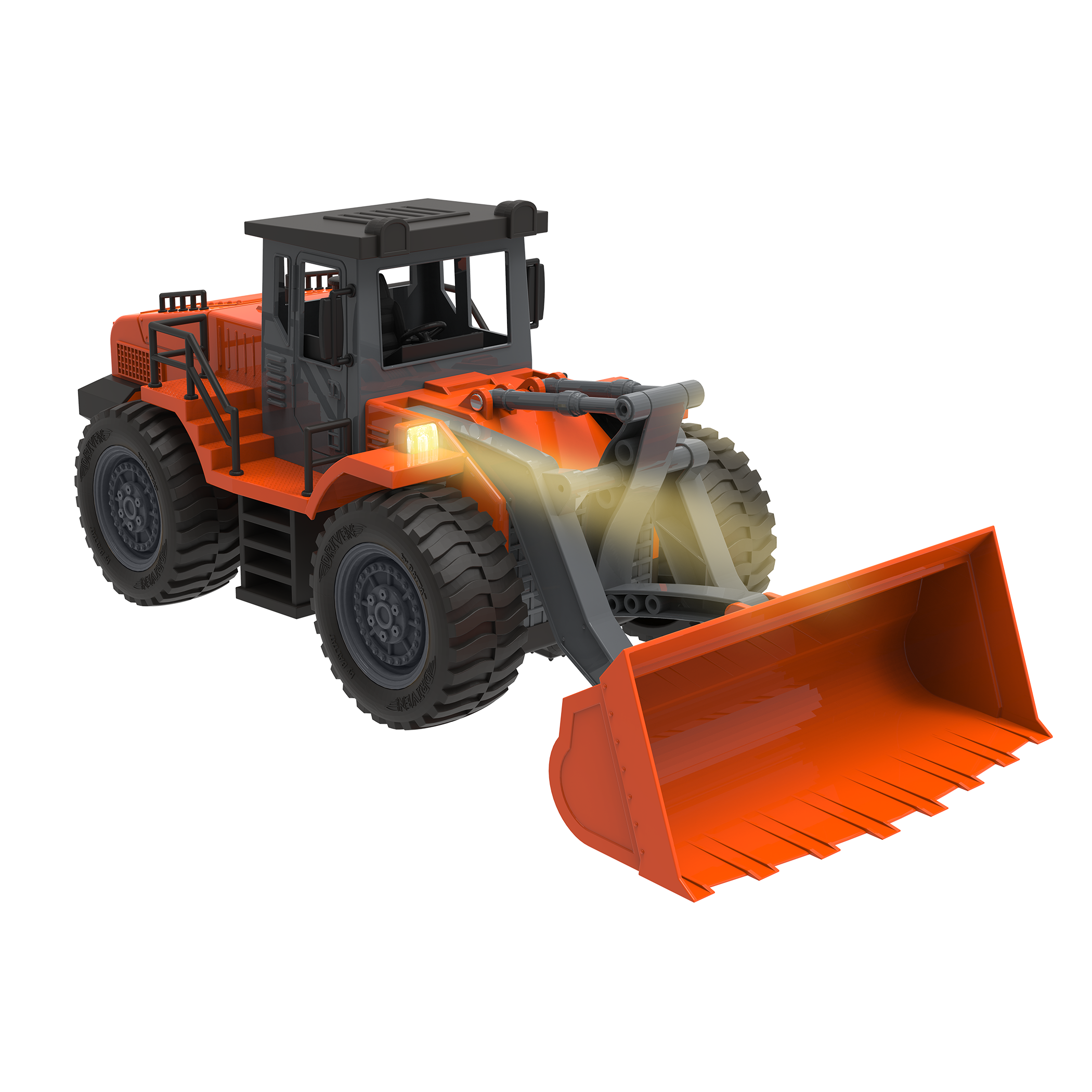 Midrange Remote control orange toy front end loader.