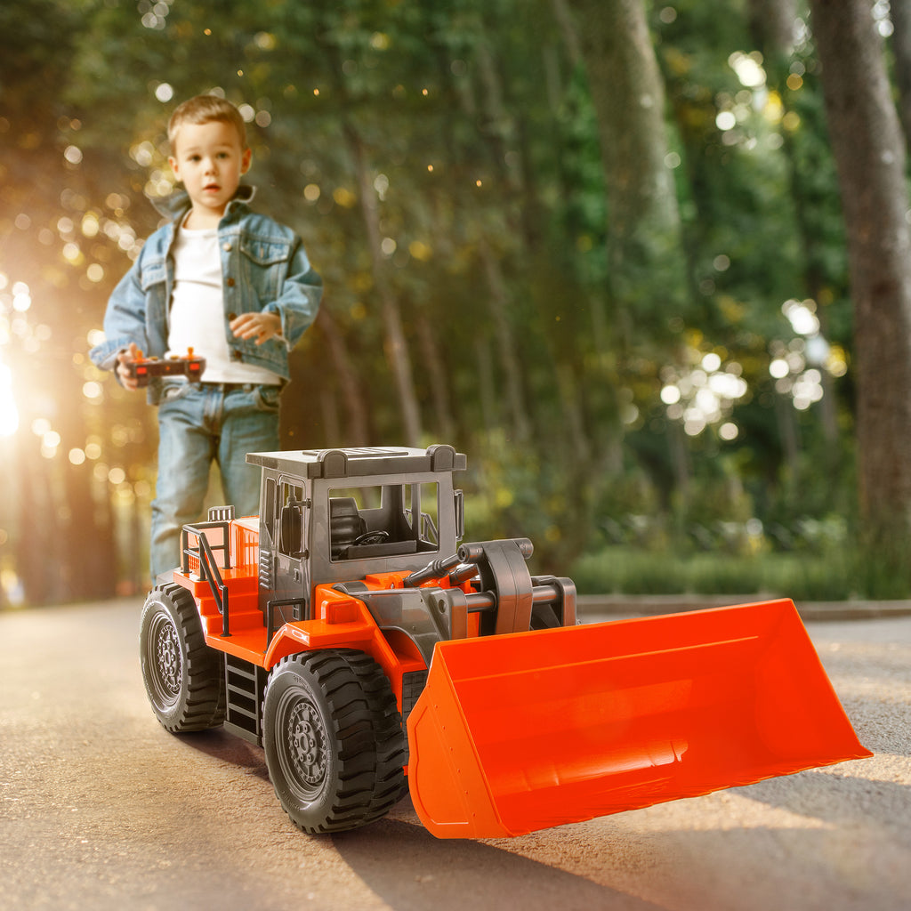 Midrange Remote control orange toy front end loader.