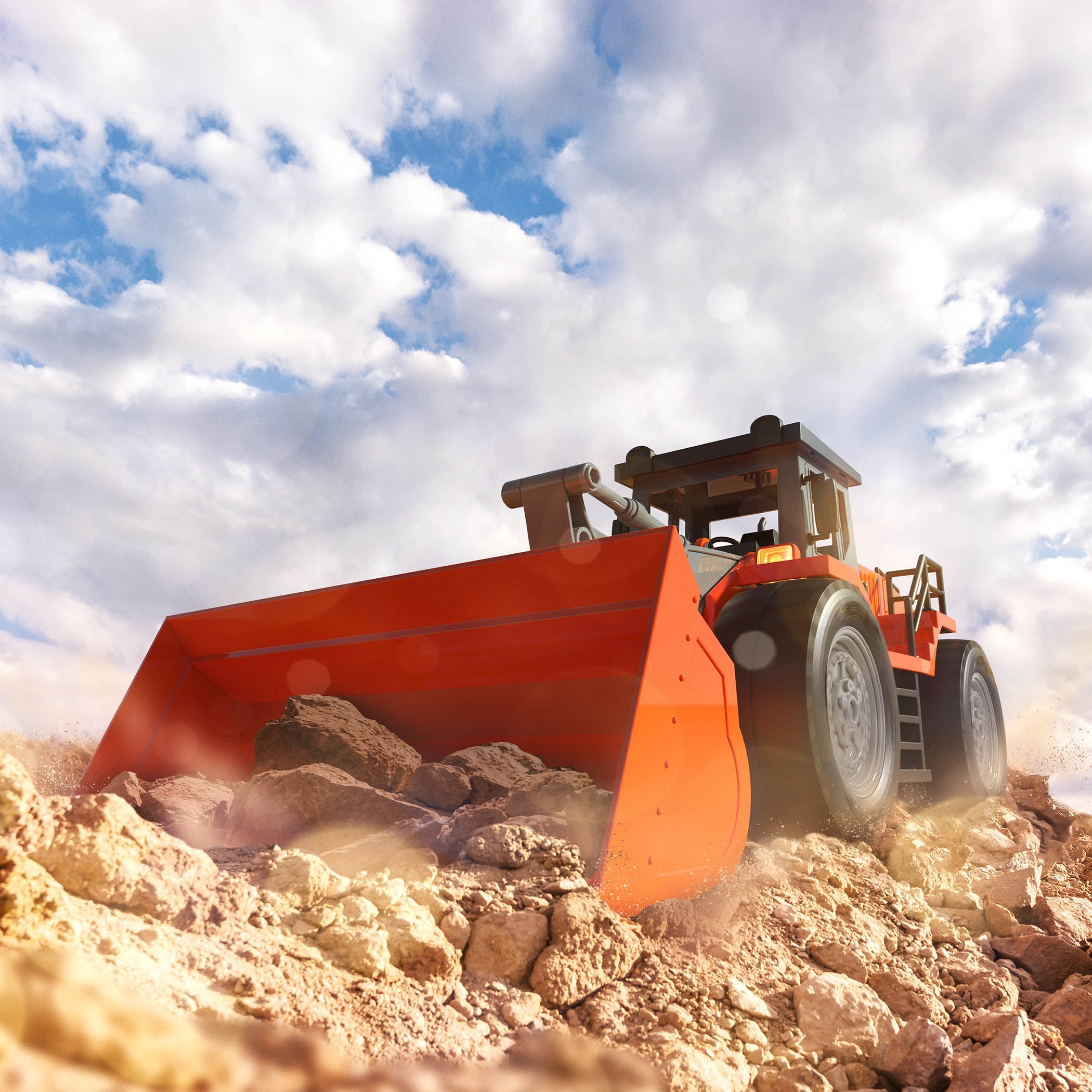 Midrange Remote control orange toy front end loader.
