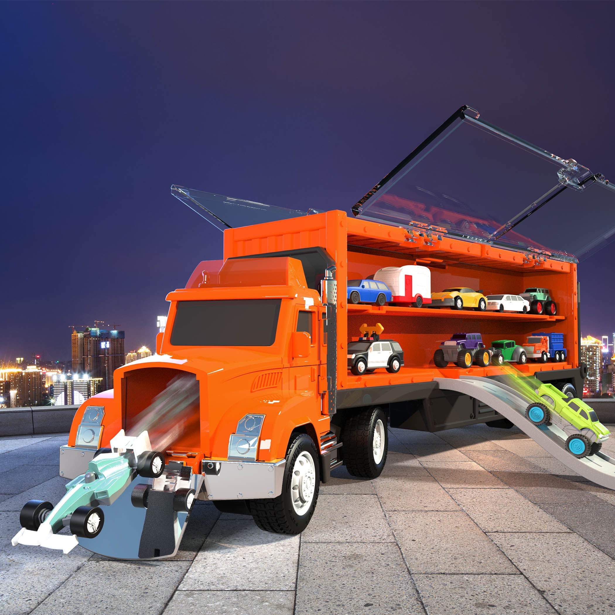Mini Pocket Series Orange toy car carrier truck