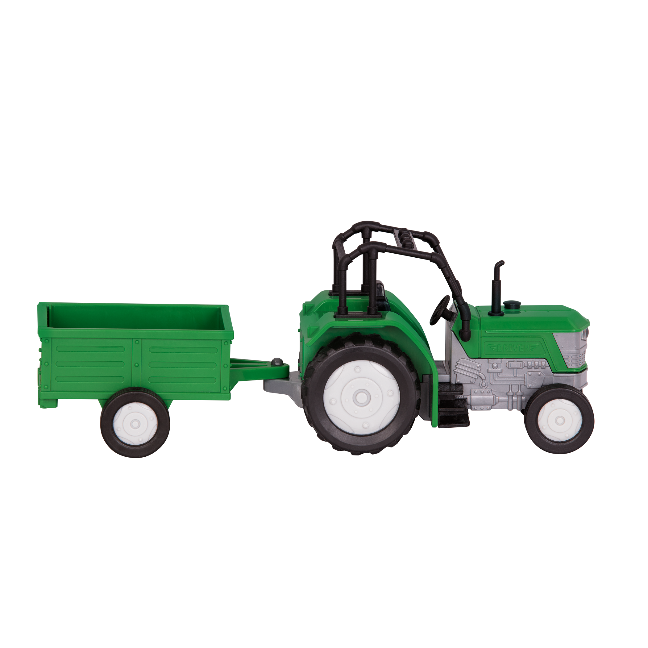 Small Micro Series Green toy tractor with trailor