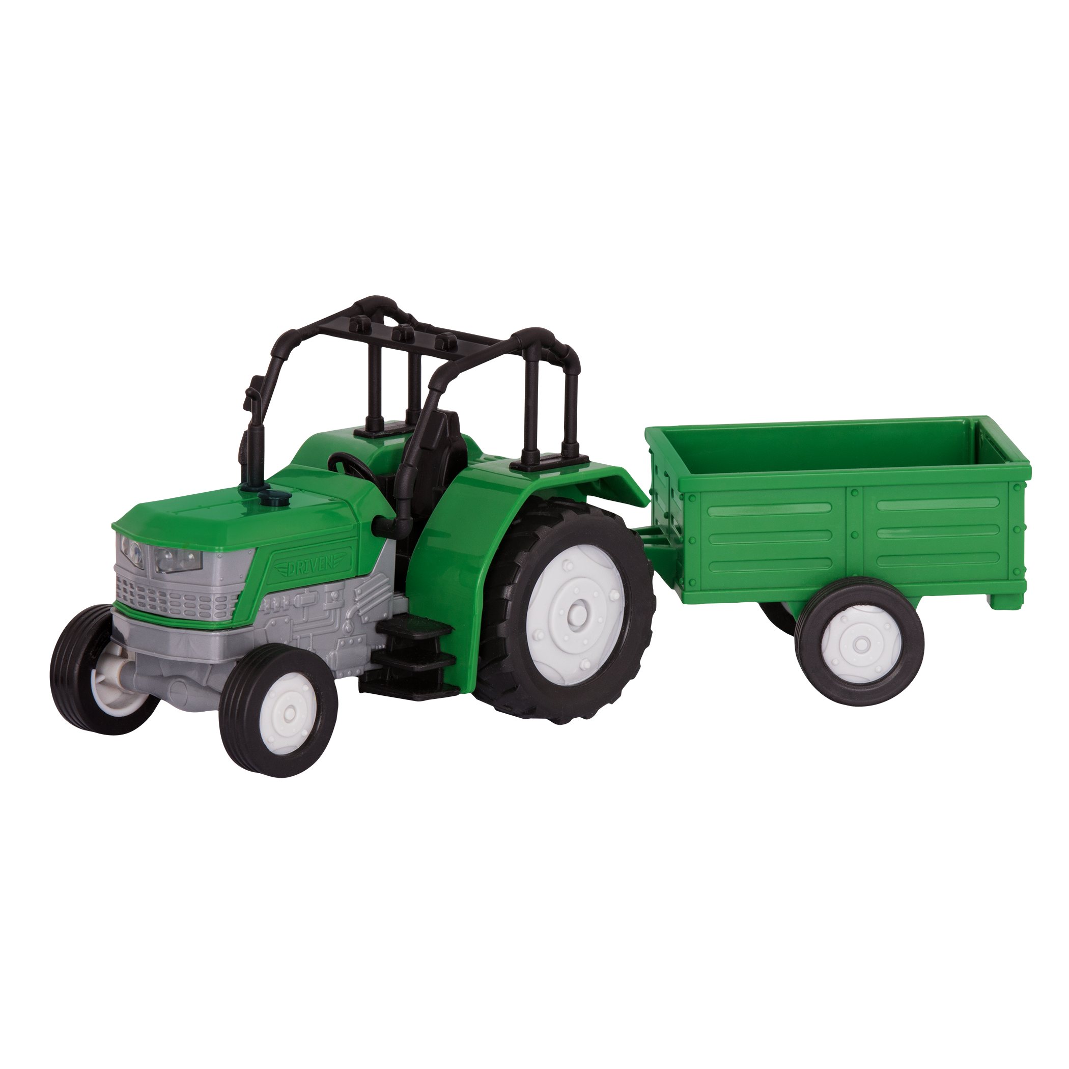 Small Micro Series Green toy tractor with trailor