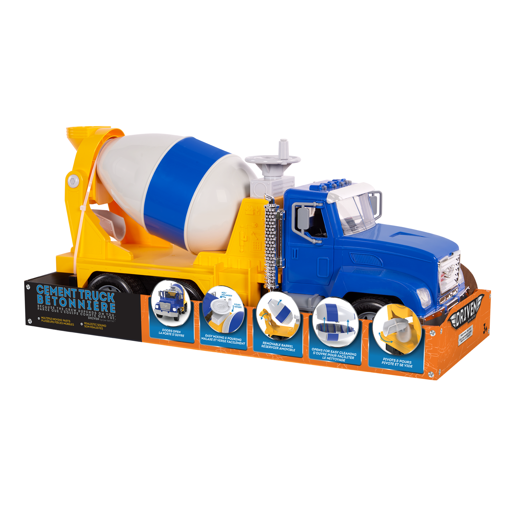 Large blue cement mixer truck toy