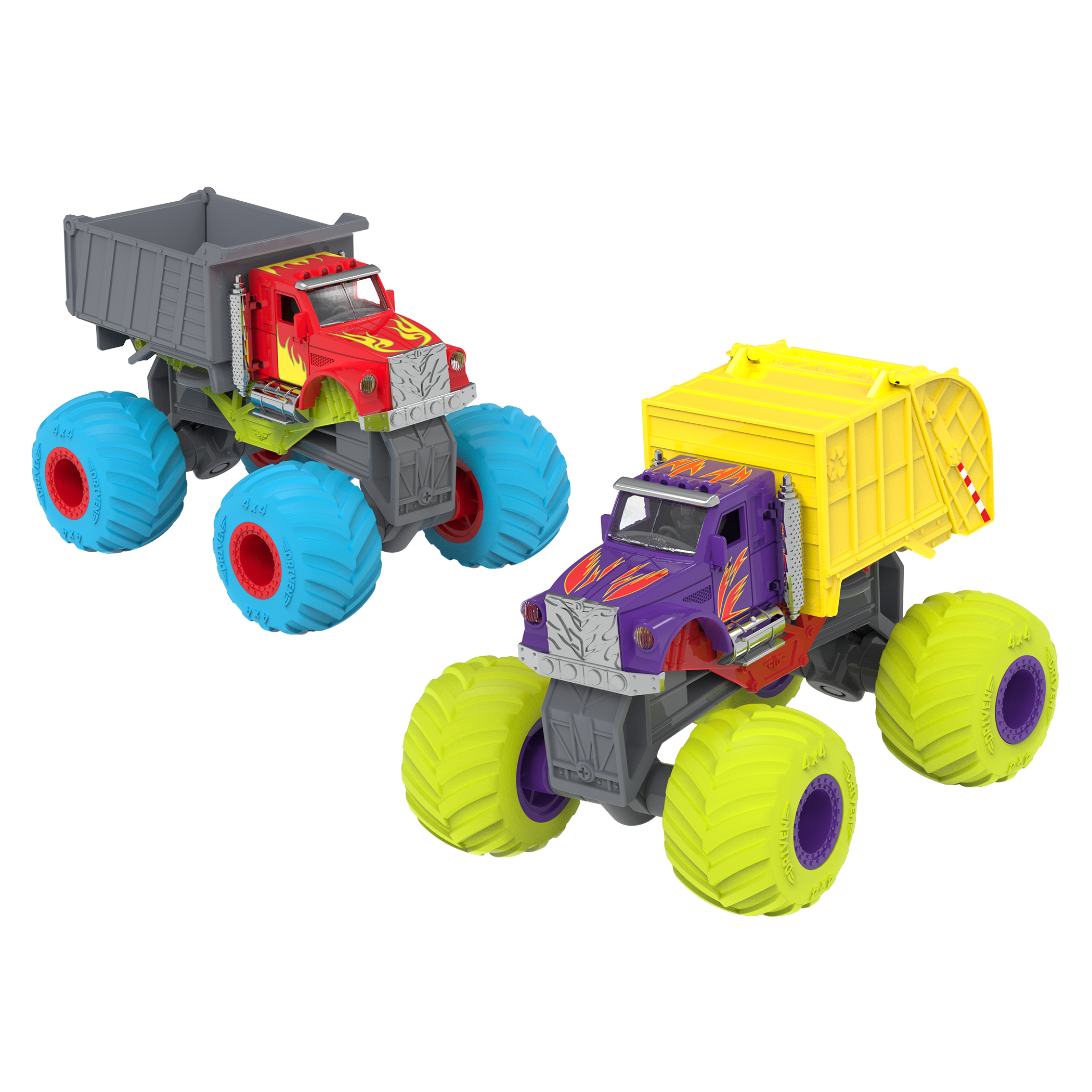 Two toy monster trucks.