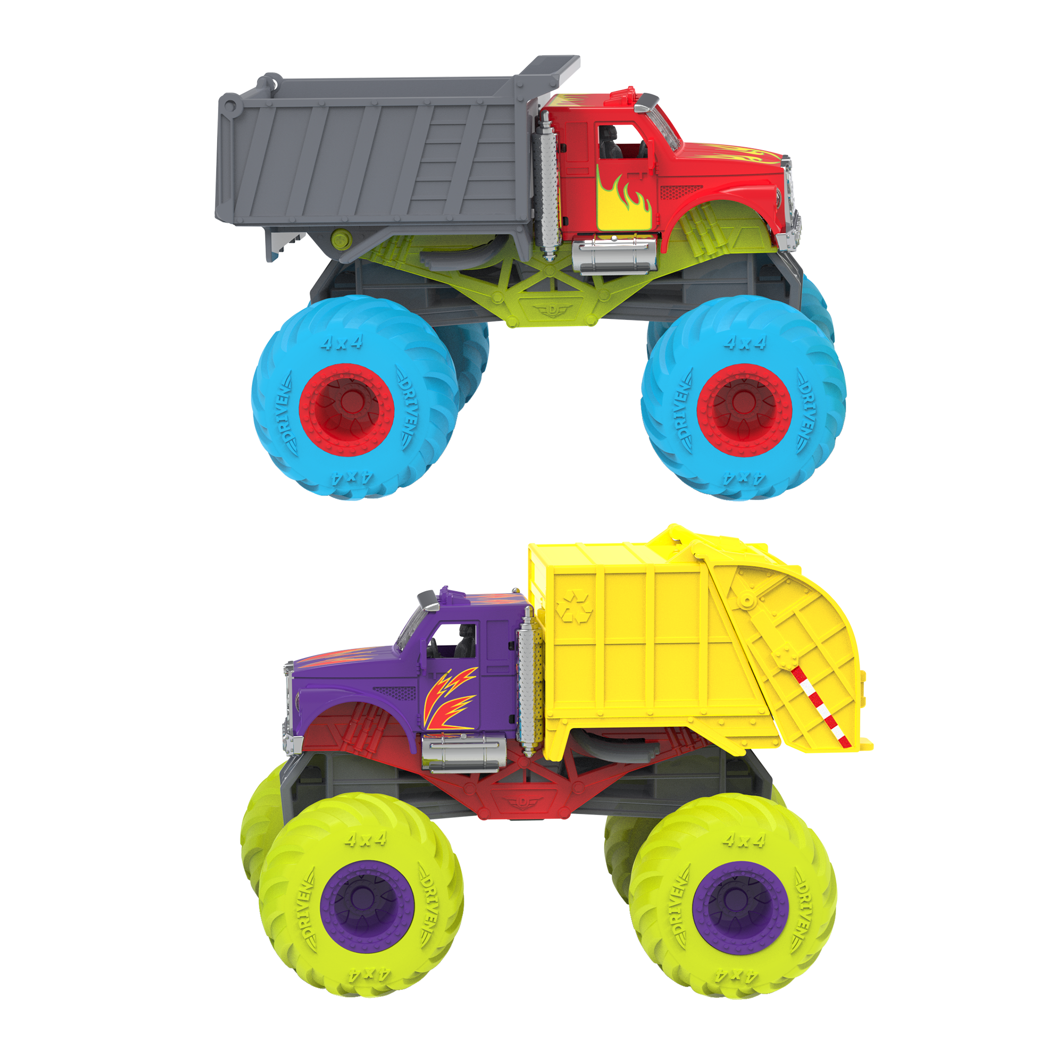 Two toy monster trucks.