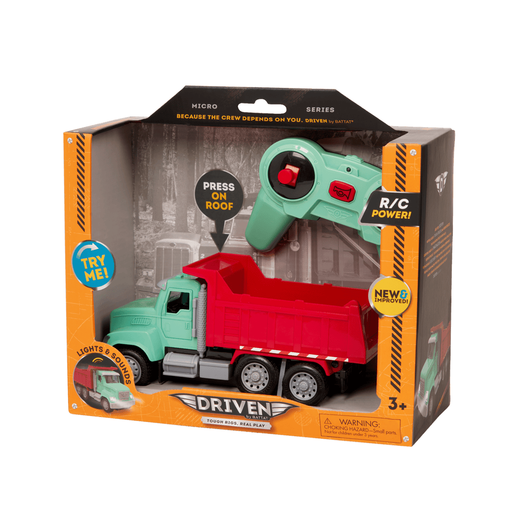 green and red toy dump truck with remote control