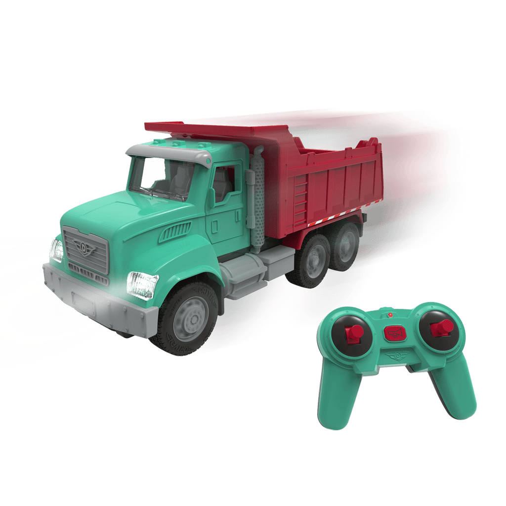 green and red toy dump truck with remote control