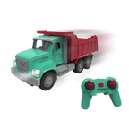 green and red toy dump truck with remote control