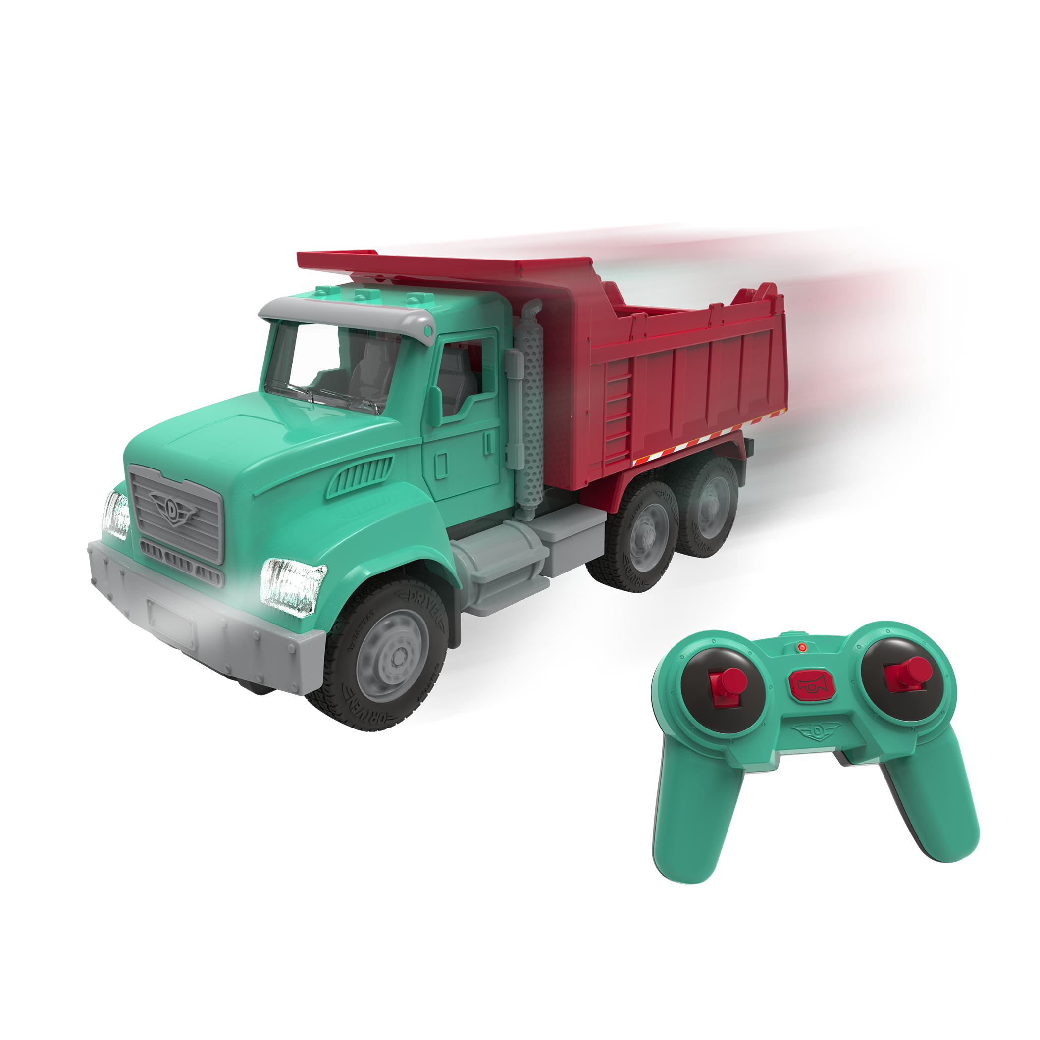 green and red toy dump truck with remote control