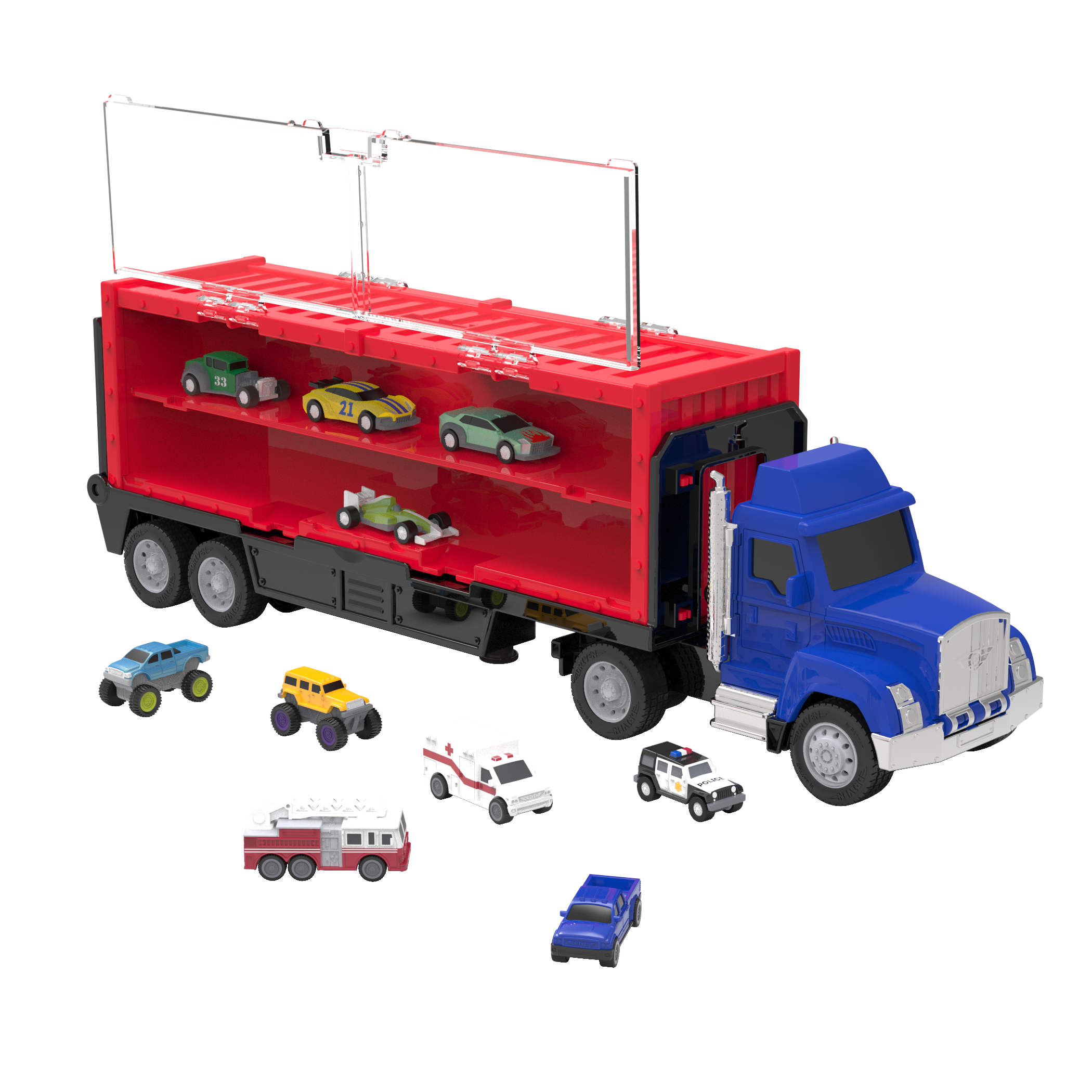 Pocket storage semi truck collection launcher car carrier