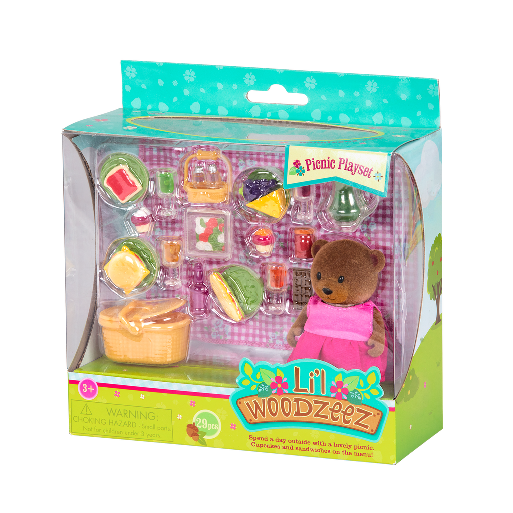 Bear figurine on picnic playset