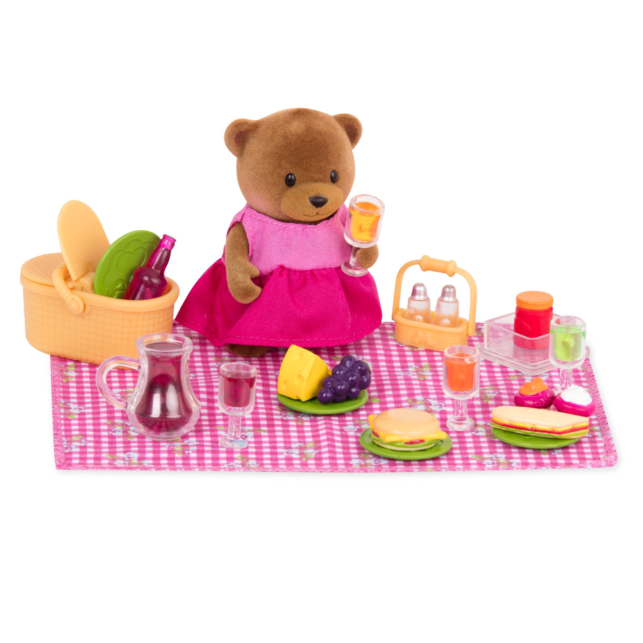 Bear figurine on picnic playset
