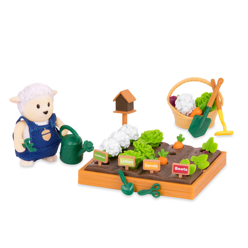 Sheep figurine with gardening playset