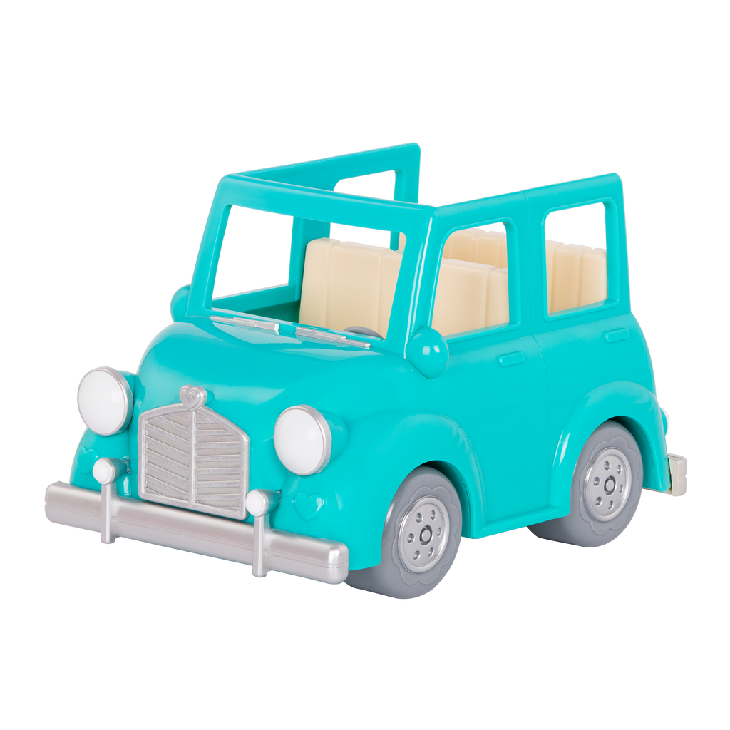 Toy car with mouse figurines inside