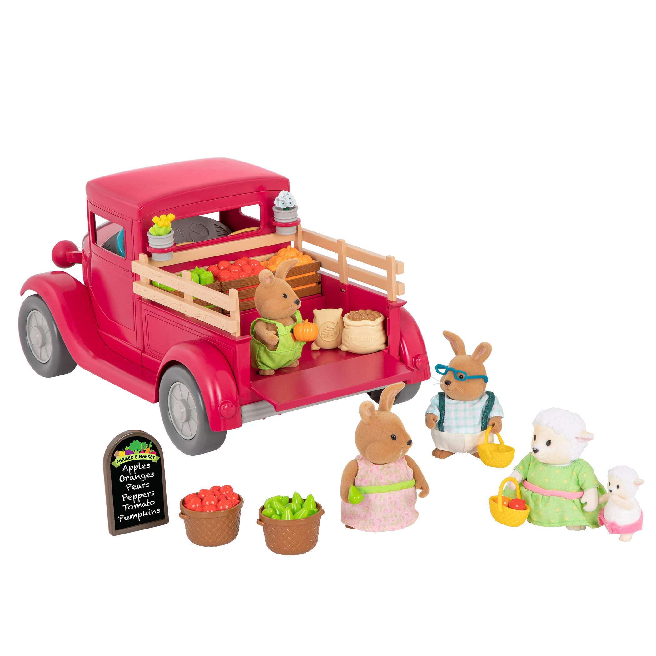 Toy truck with with food and market stand