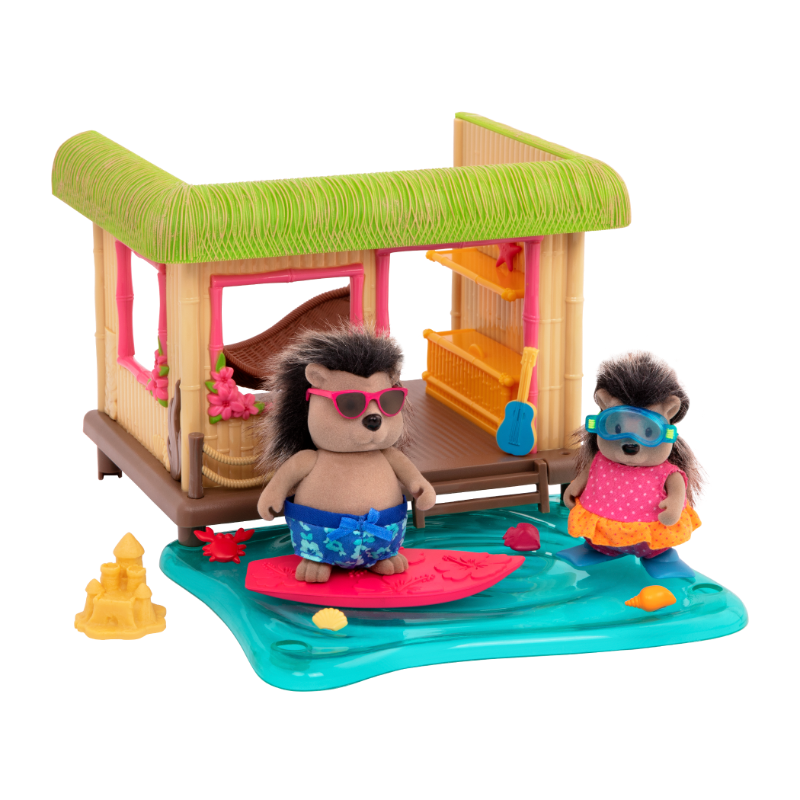 Tiki hut beach playset with porcupine figurines