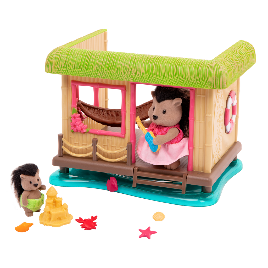 Tiki hut beach playset with porcupine figurines
