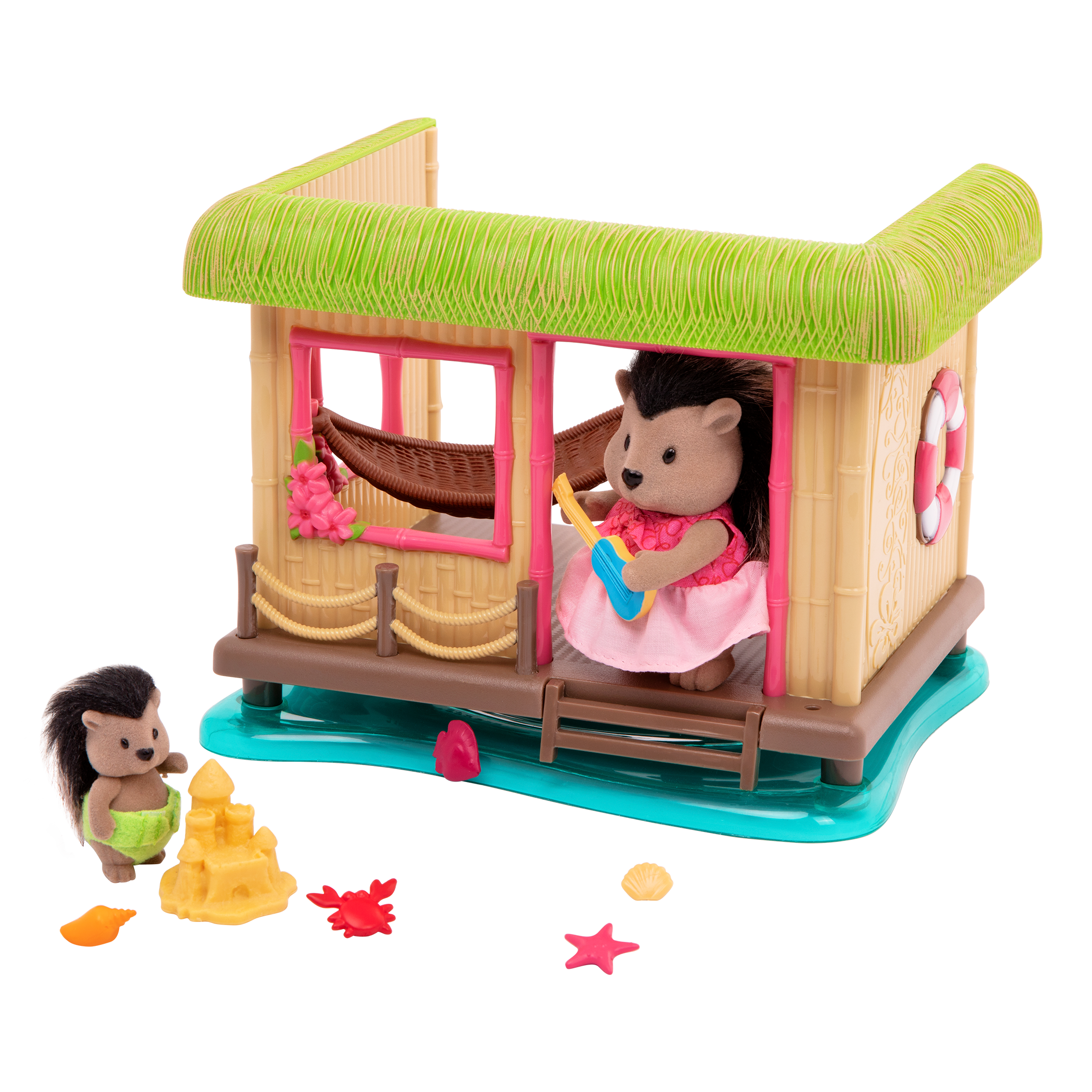 Tiki hut beach playset with porcupine figurines