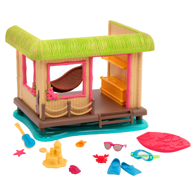 Tiki hut beach playset with porcupine figurines