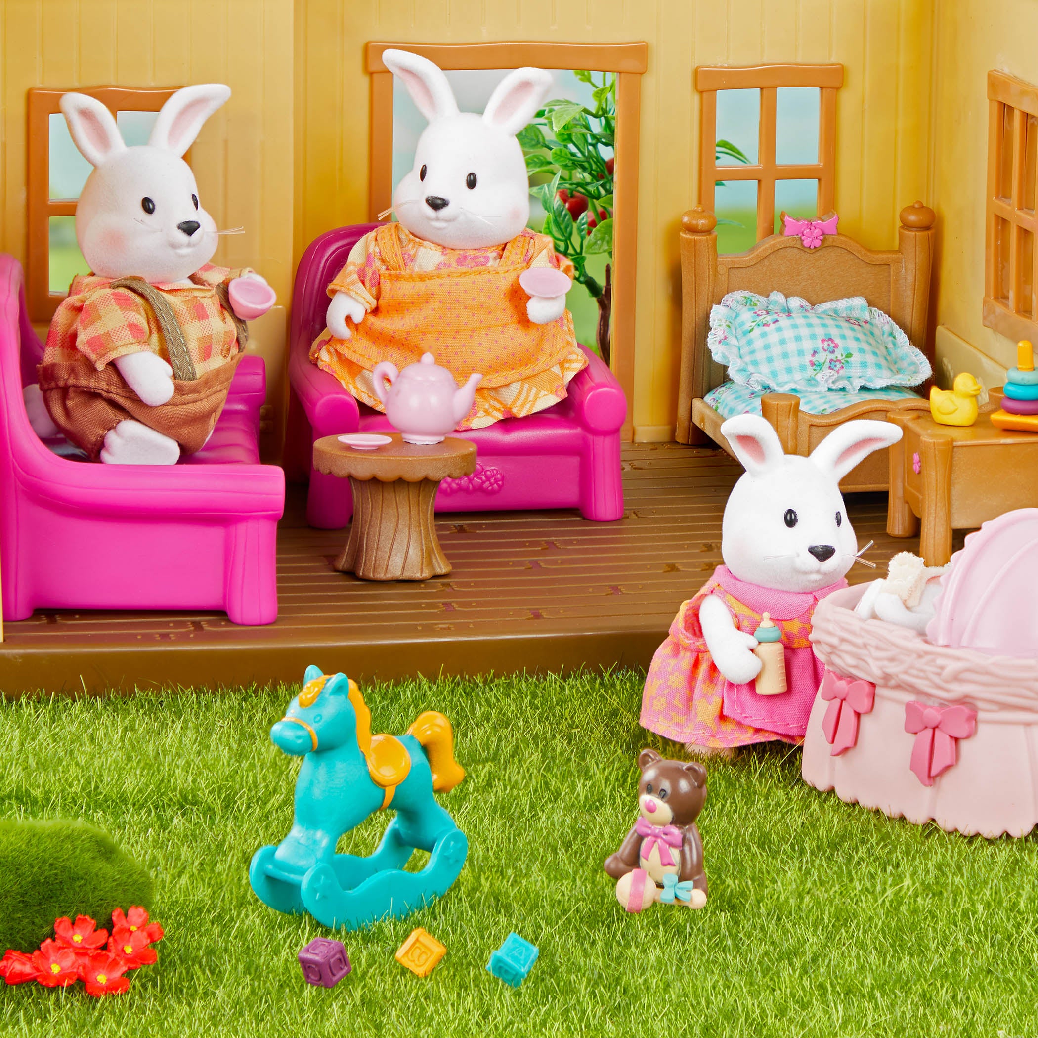 Miniature rabbit figurine set with storybook