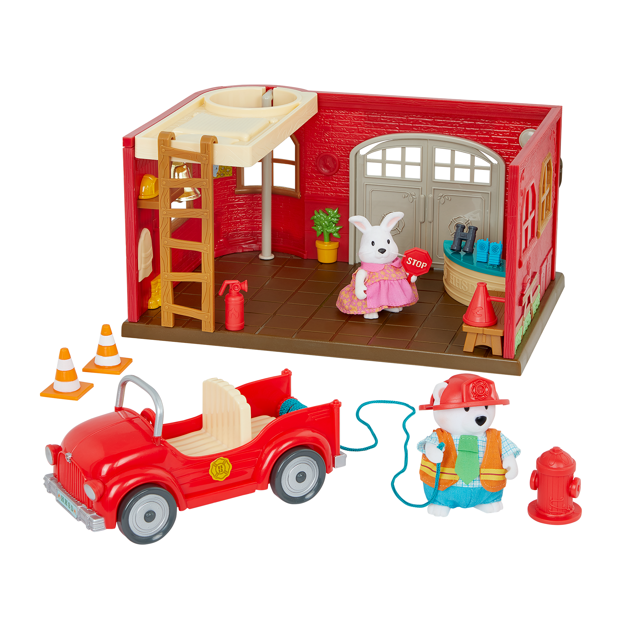 Lil Woodzeez Fire Station Playset with Figurines Storybook