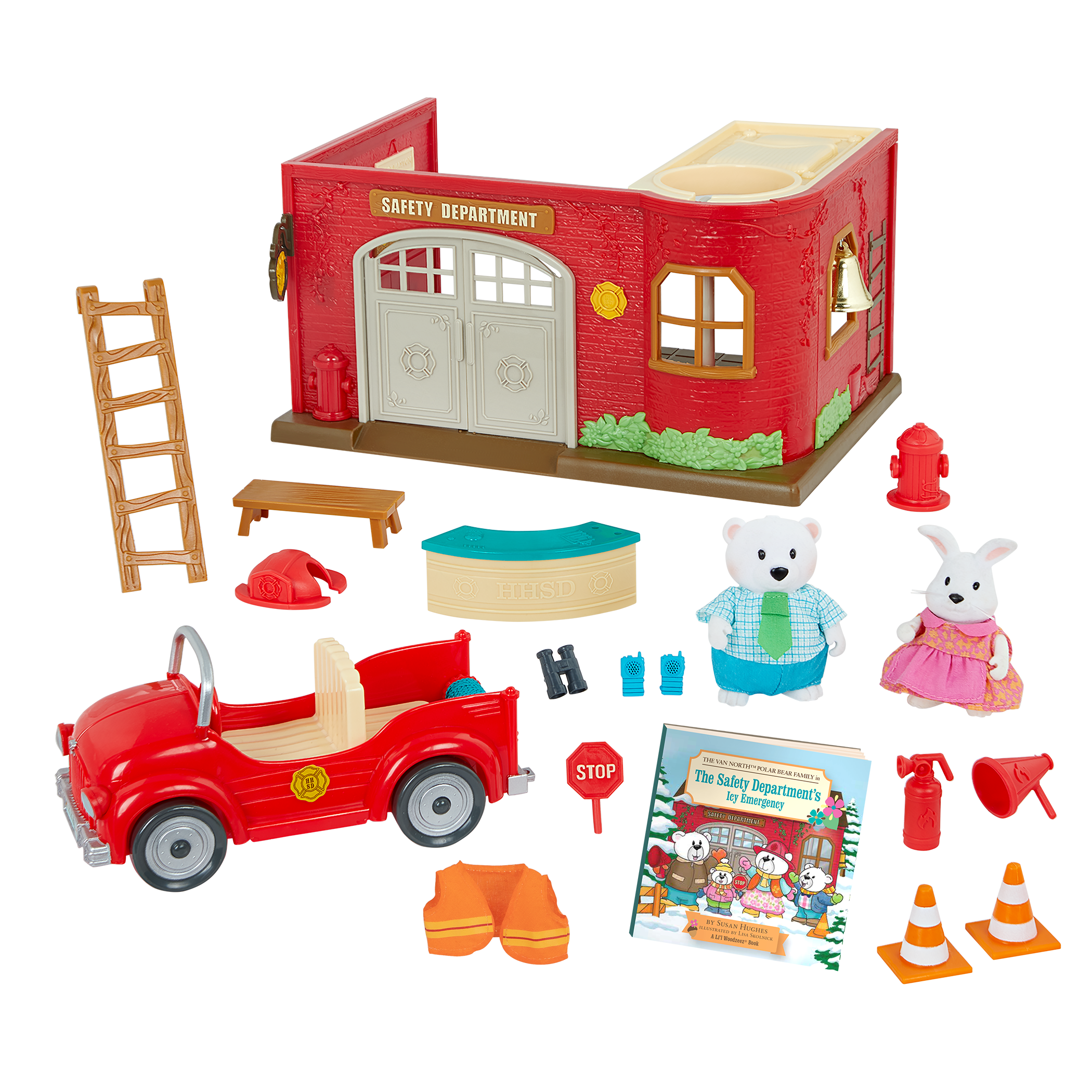 Lil Woodzeez Fire Station Playset with Figurines Storybook